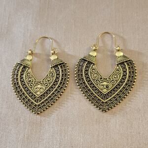 boho tear drop mandala distressed gold tone earrings